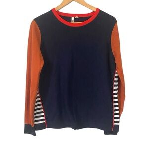 White Stuff wool blend Colorful Long Sleeve crewneck Sweater navy multi sz 12